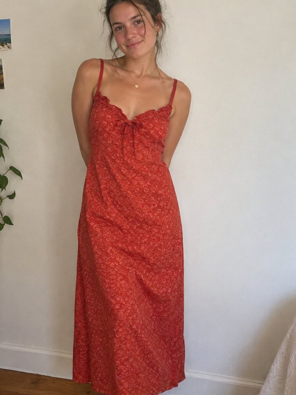 Vintage Daisy Fresh Red Floral Maxi Dress Small